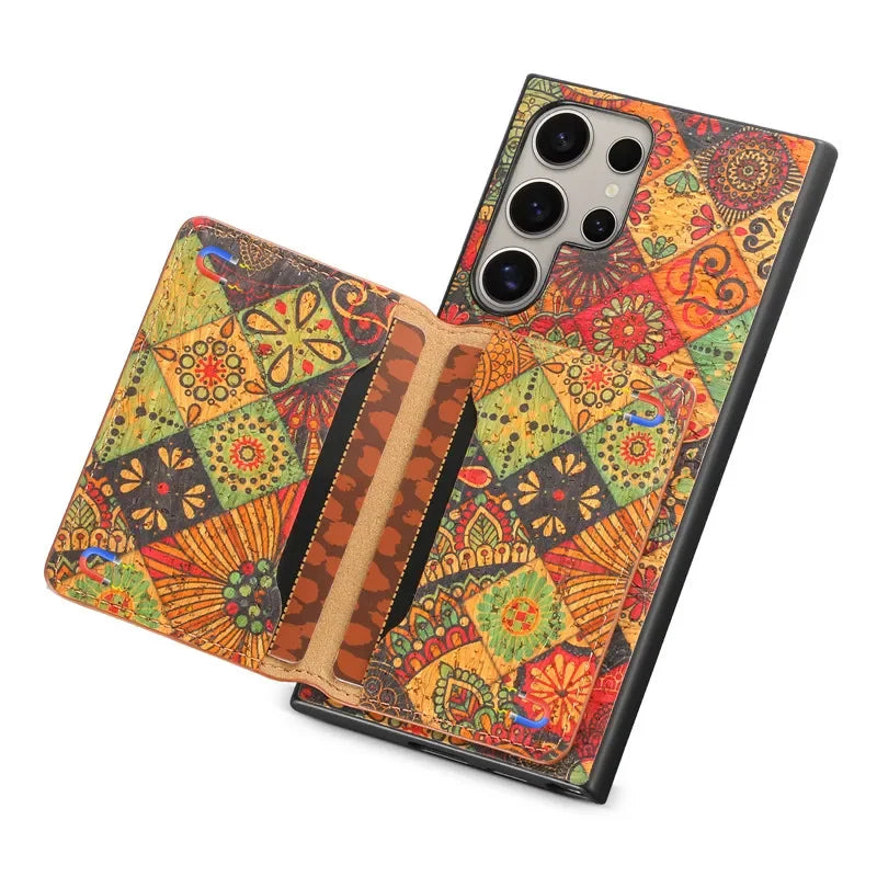 Flower Figure Leather Magnetic Wallet Case For Samsung