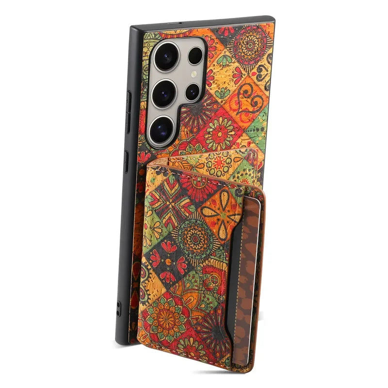 Flower Figure Leather Magnetic Wallet Case For Samsung