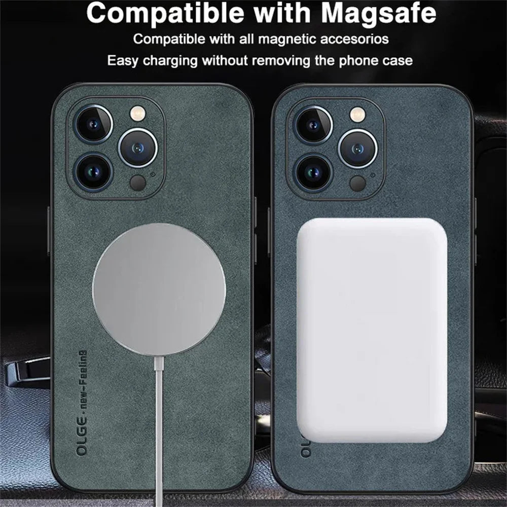 Magsafe Luxury Leather Shockproof Magnetic Wireless Charging Cases For iPhone