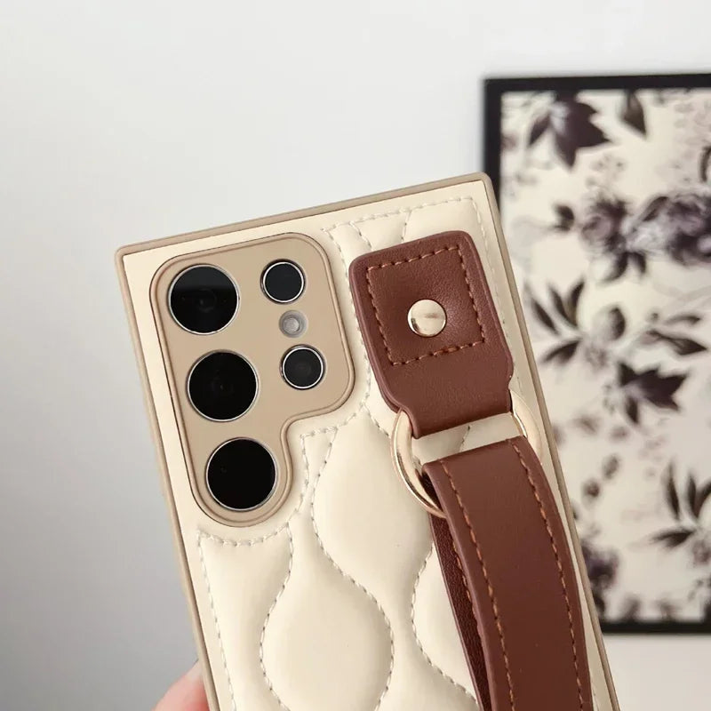 Camera Protection Leather Pearl Wristband Case For Samsung