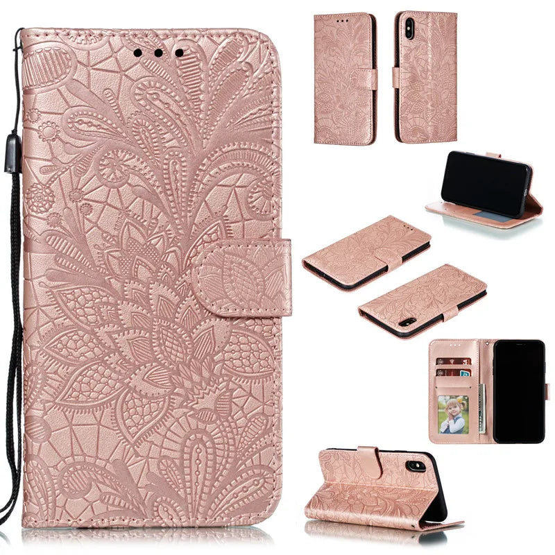 Stylish Embossed Leather Wallet Case For iphone