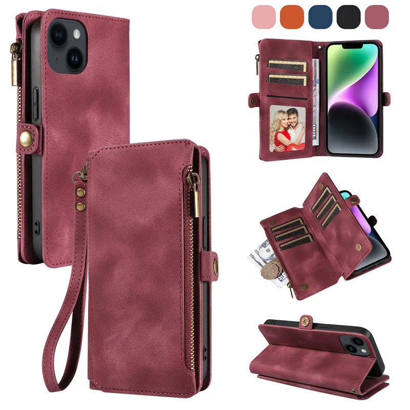 Luxury Leather Flip Wallet  Card Holder Cover For iPhone