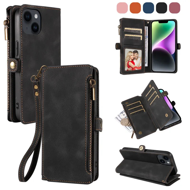 Luxury Leather Flip Wallet  Card Holder Cover For iPhone