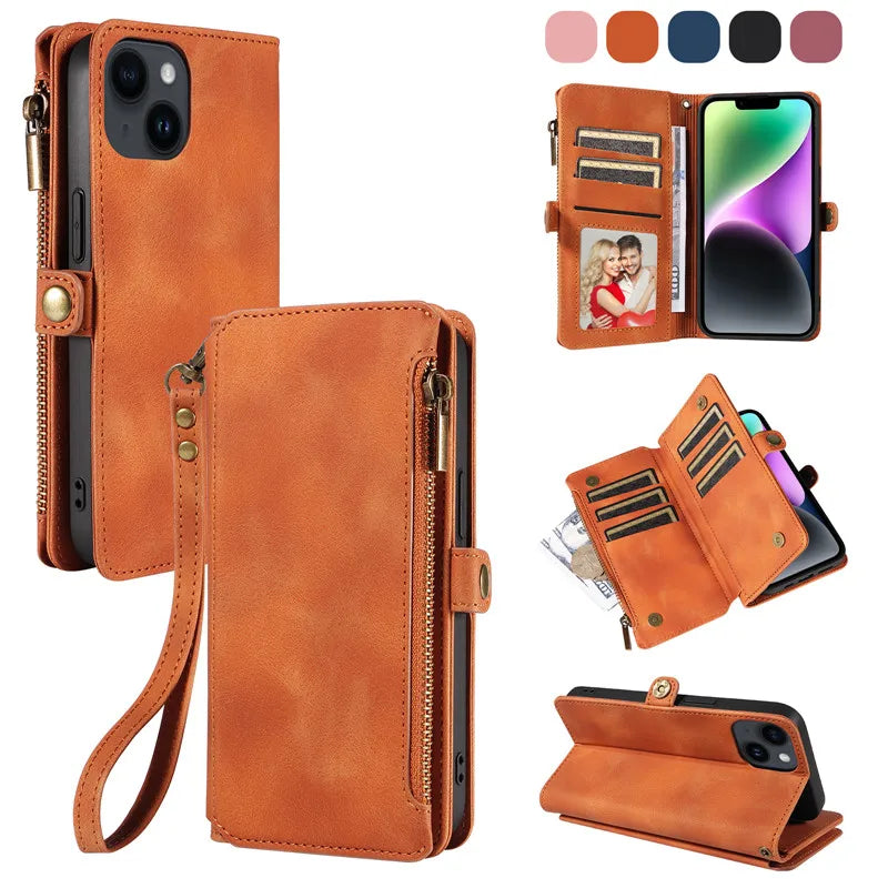 Luxury Leather Flip Wallet  Card Holder Cover For iPhone