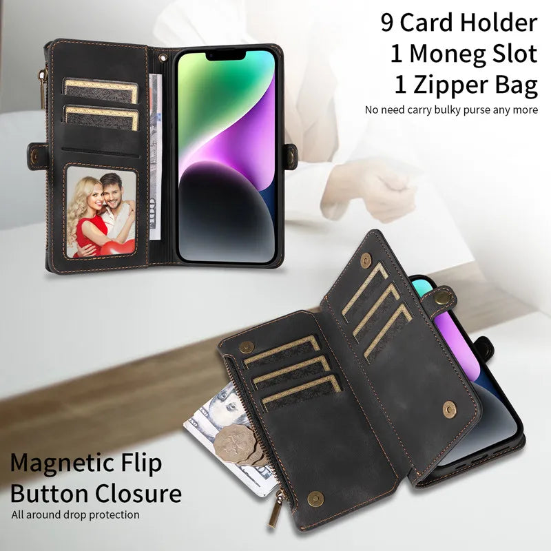 Luxury Leather Flip Wallet  Card Holder Cover For iPhone