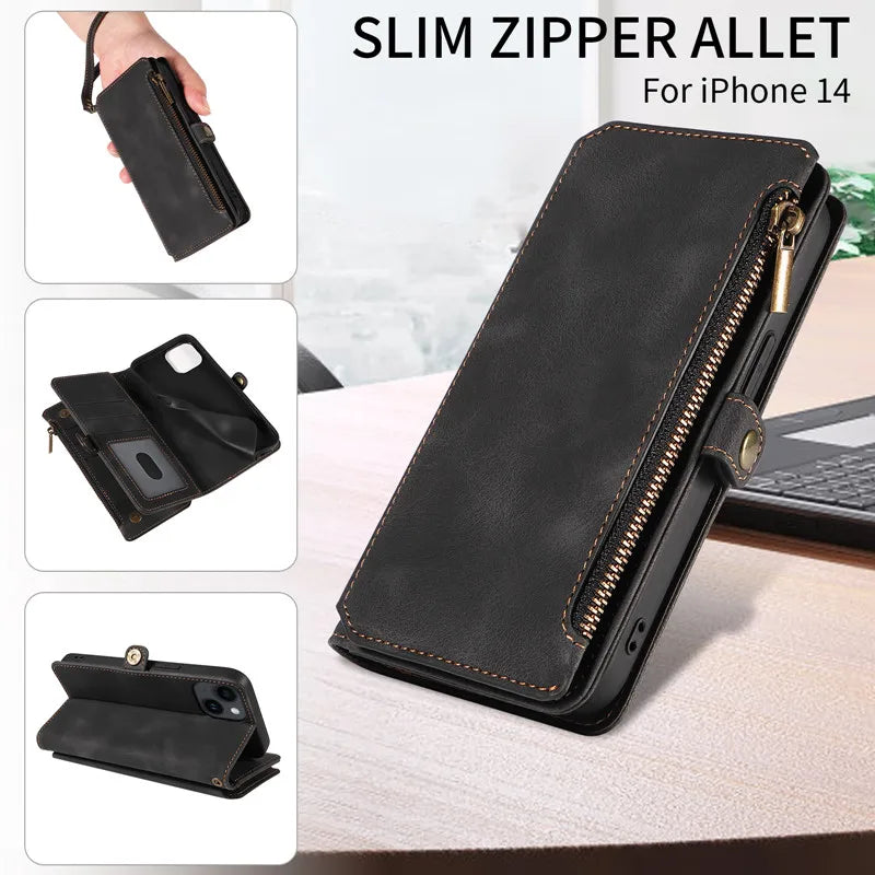 Luxury Leather Flip Wallet  Card Holder Cover For iPhone