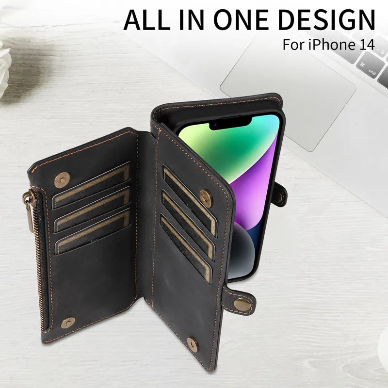 Luxury Leather Flip Wallet  Card Holder Cover For iPhone