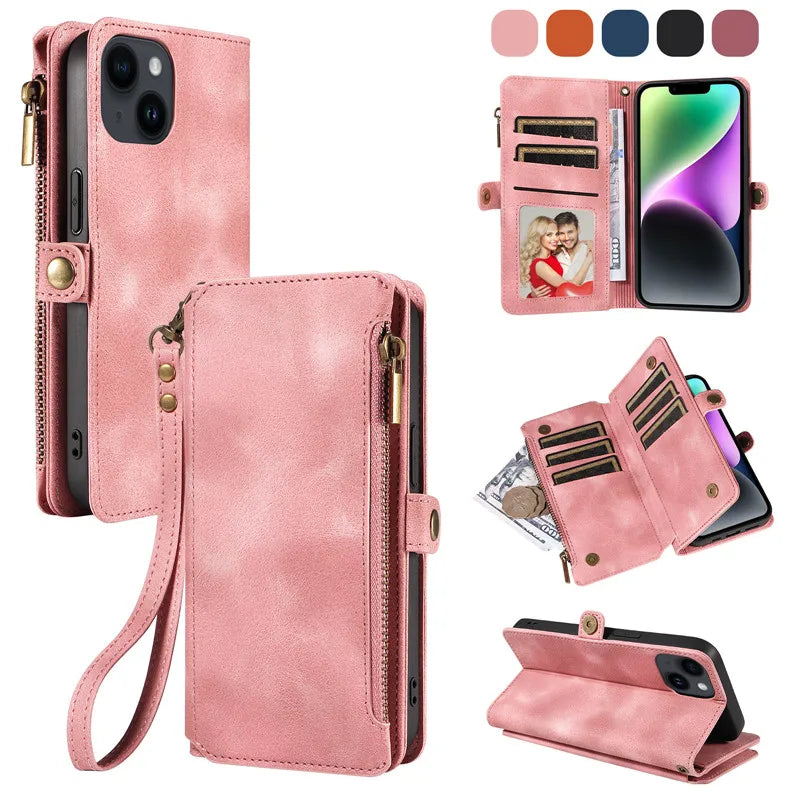 Luxury Leather Flip Wallet  Card Holder Cover For iPhone