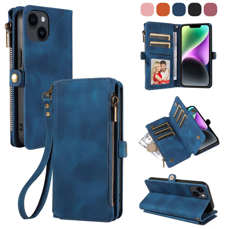 Luxury Leather Flip Wallet  Card Holder Cover For iPhone