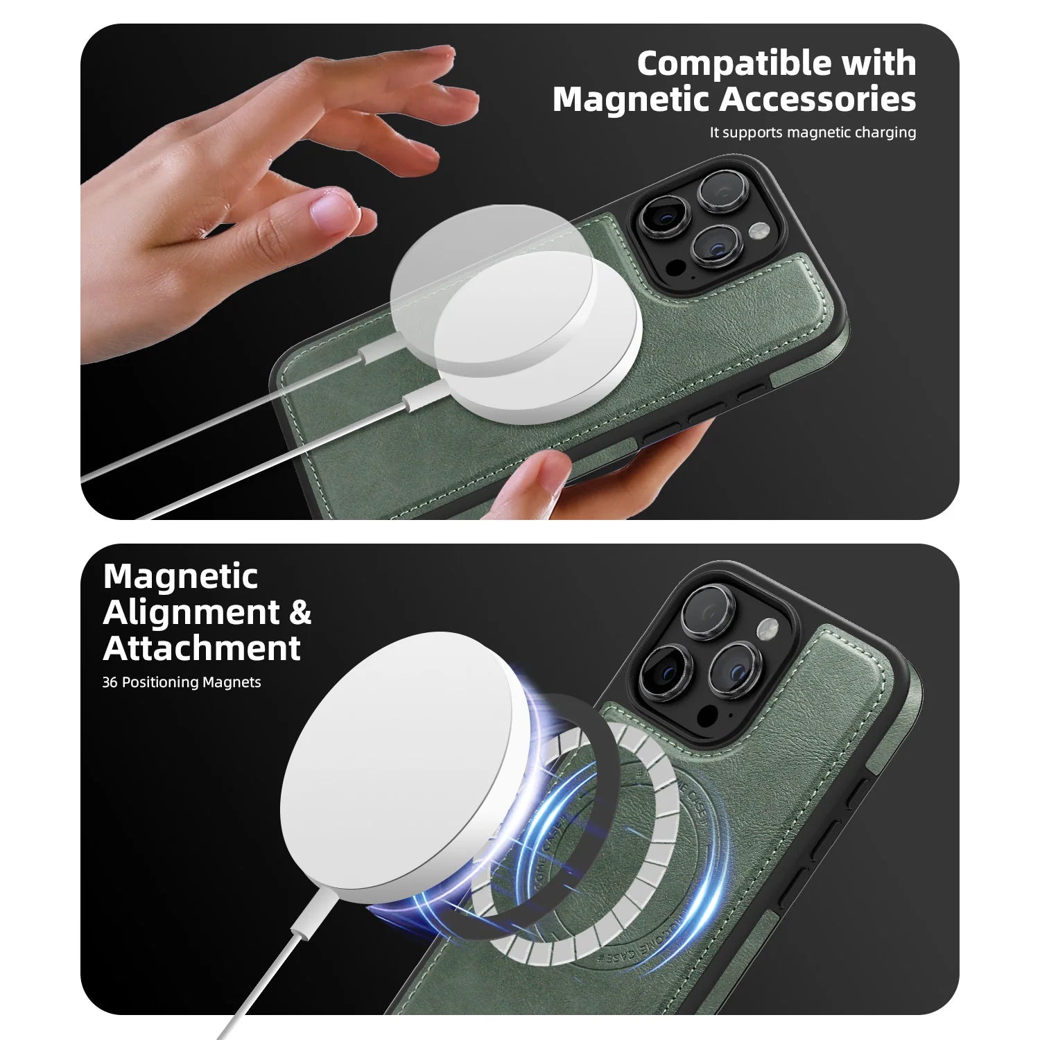 Magsafe Magnetic Multifunctional Card Holder Leather Case For iphone