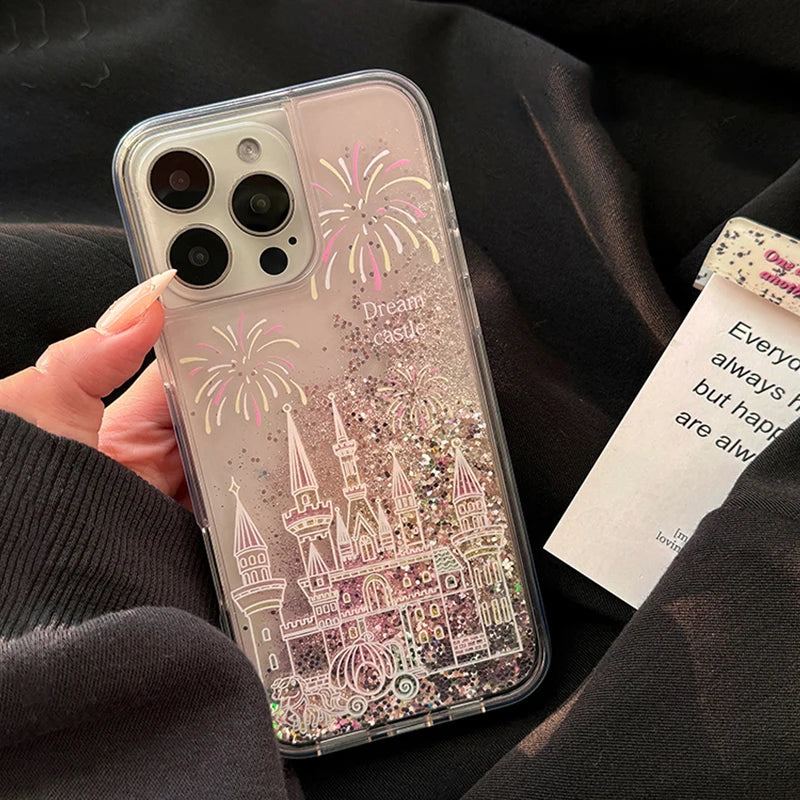 Glitter Firework Castle Pattern Quicksand Soft Case For iphone