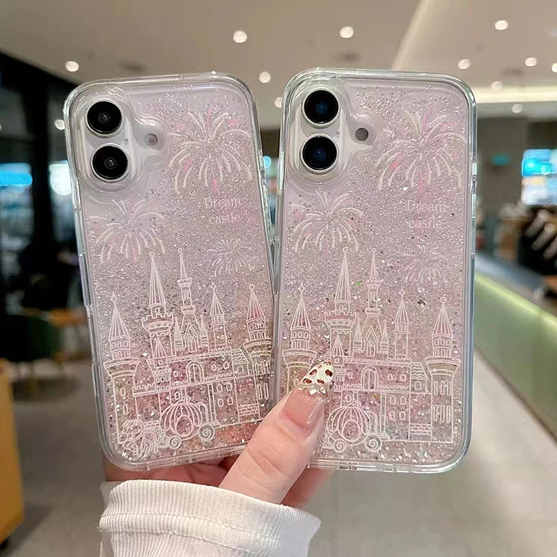 Glitter Firework Castle Pattern Quicksand Soft Case For iphone
