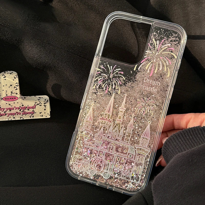 Glitter Firework Castle Pattern Quicksand Soft Case For iphone