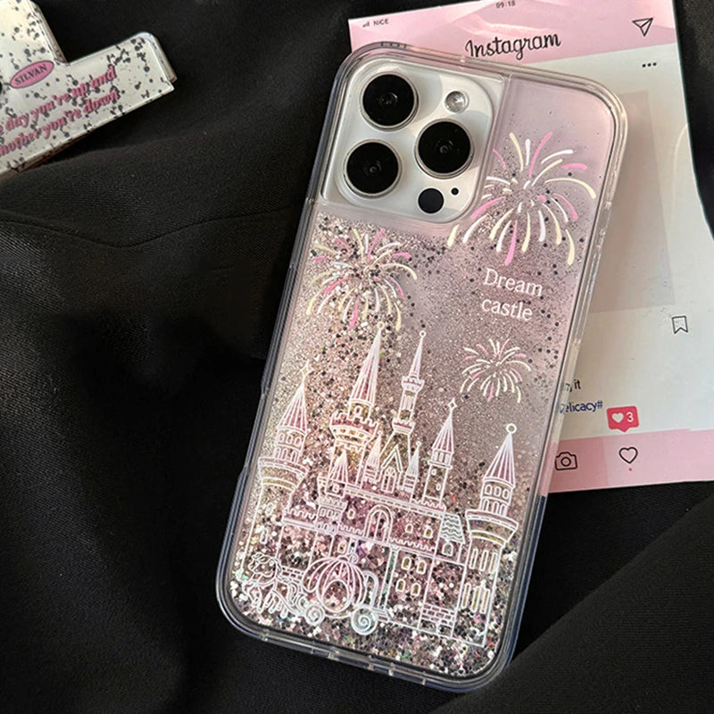 Glitter Firework Castle Pattern Quicksand Soft Case For iphone