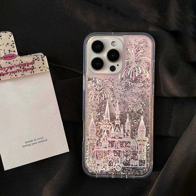 Glitter Firework Castle Pattern Quicksand Soft Case For iphone