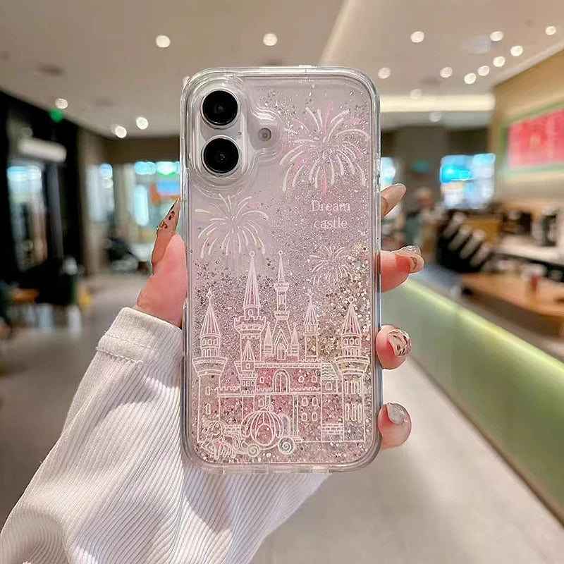 Glitter Firework Castle Pattern Quicksand Soft Case For iphone