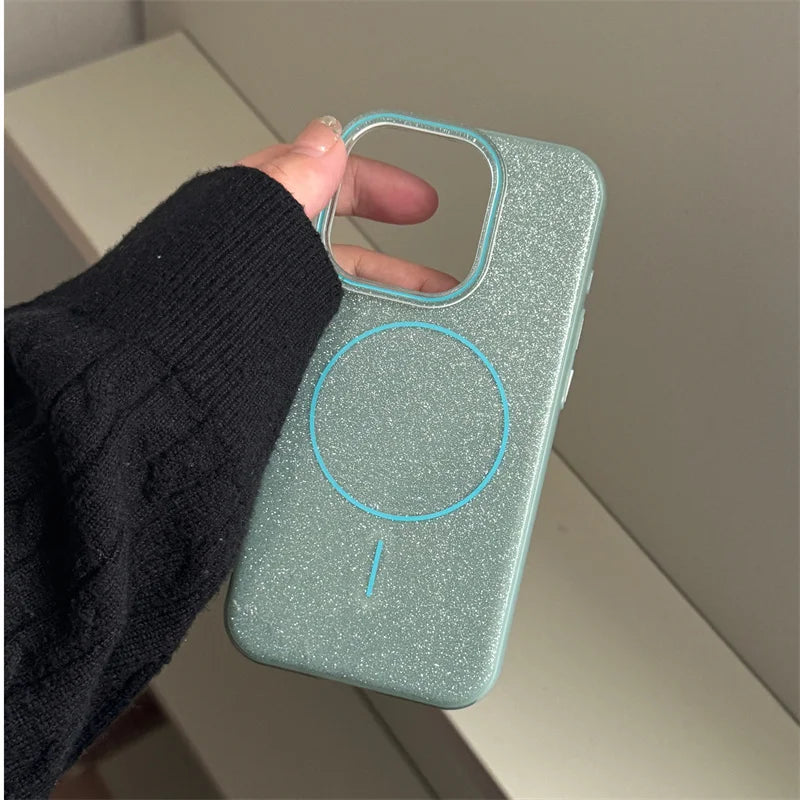 MagSafe Glitter Solid Color  Non-slip Hard Case For iPhone