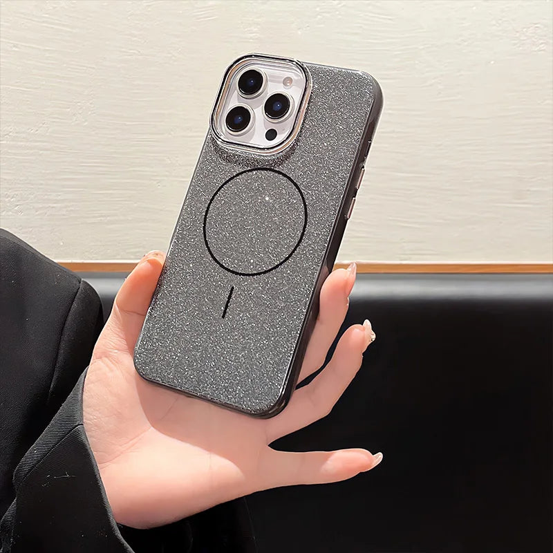 MagSafe Glitter Solid Color  Non-slip Hard Case For iPhone