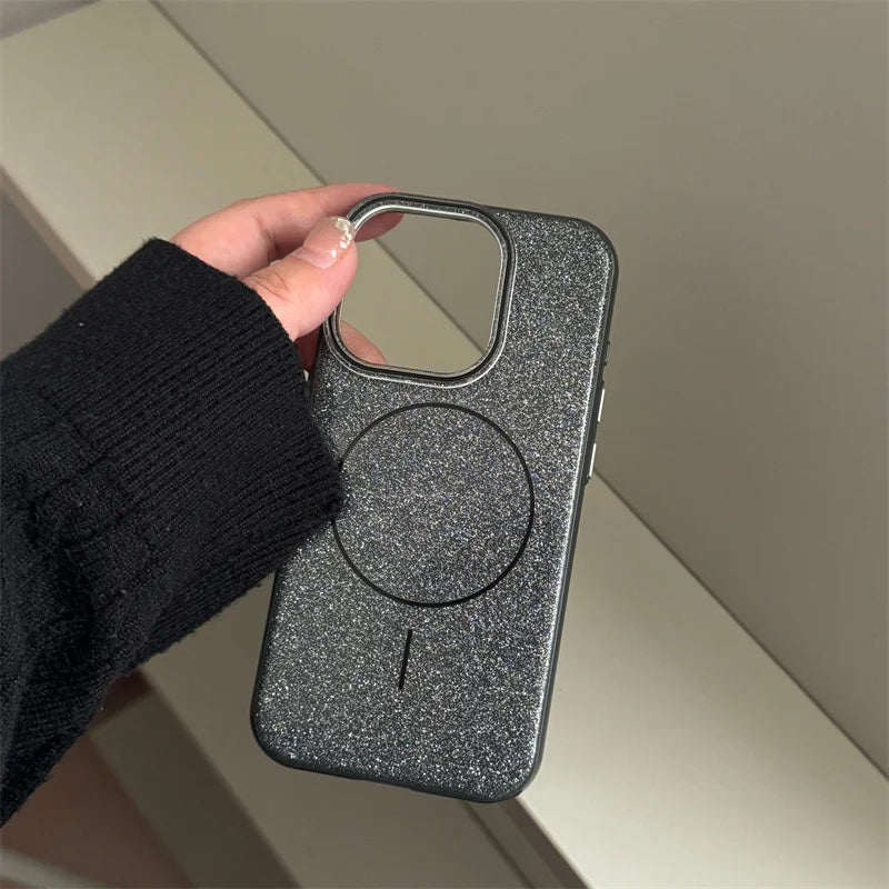 MagSafe Glitter Solid Color  Non-slip Hard Case For iPhone