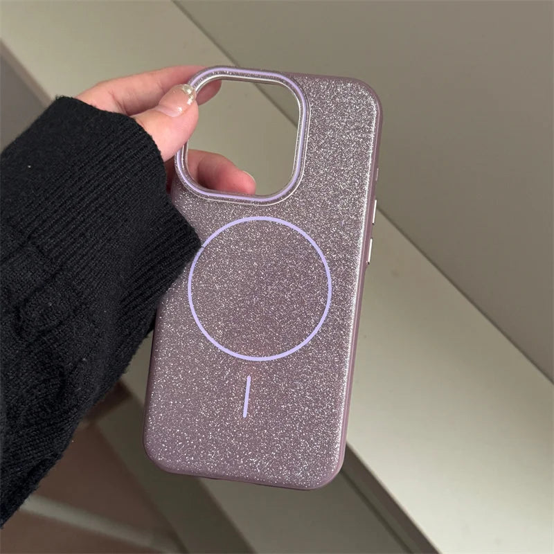 MagSafe Glitter Solid Color  Non-slip Hard Case For iPhone
