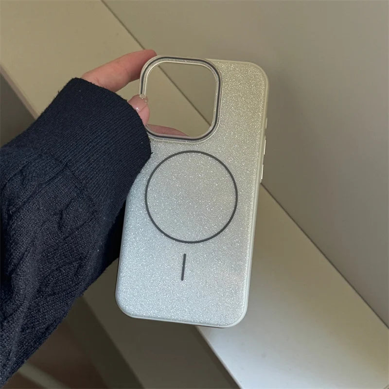 MagSafe Glitter Solid Color  Non-slip Hard Case For iPhone