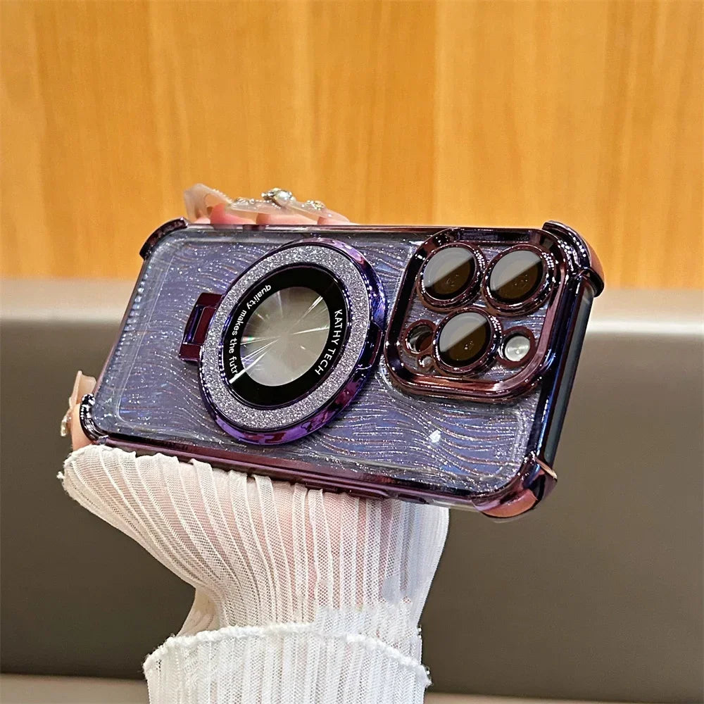 Magsafe Glitter Water Ripple Folding Holder Case For iPhone