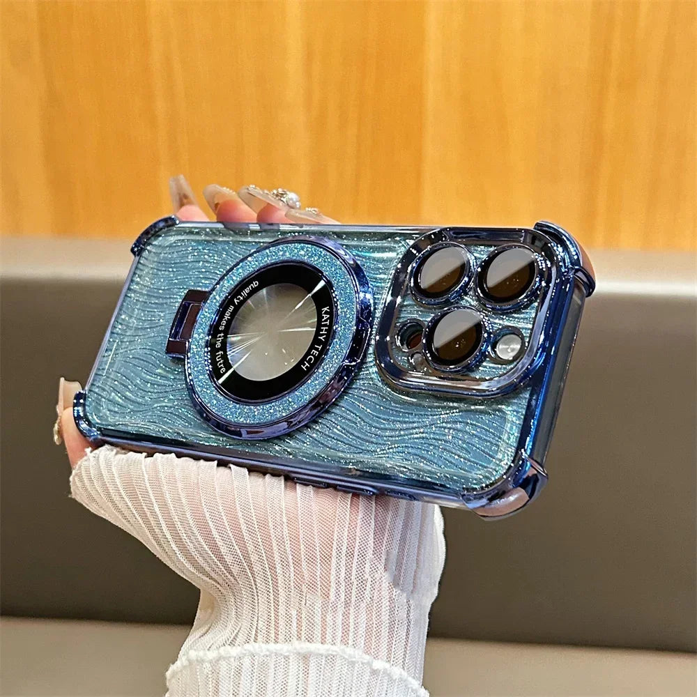 Magsafe Glitter Water Ripple Folding Holder Case For iPhone