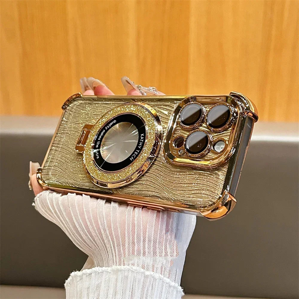 Magsafe Glitter Water Ripple Folding Holder Case For iPhone