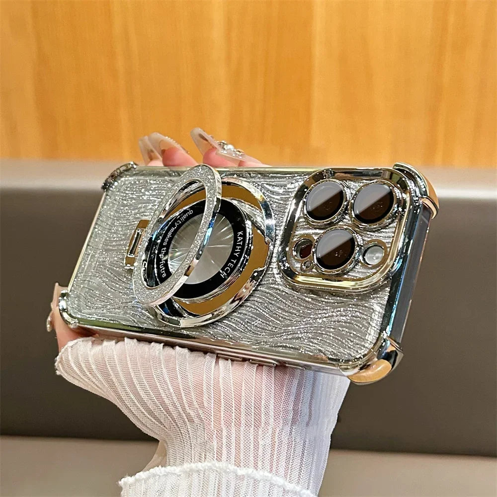 Magsafe Glitter Water Ripple Folding Holder Case For iPhone