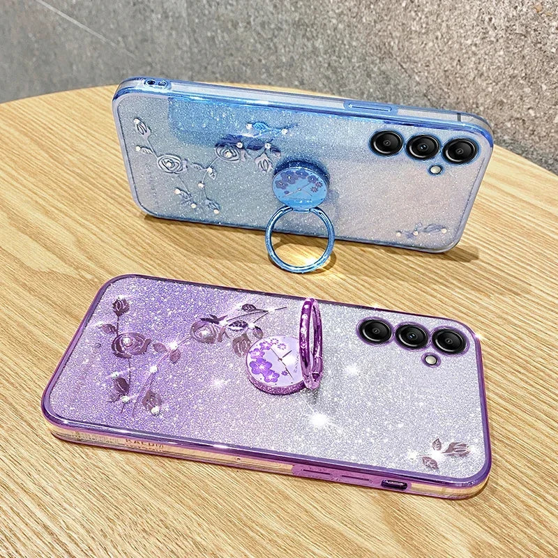 Gradient Glitter Diamond Ring Holder Case For Samsung