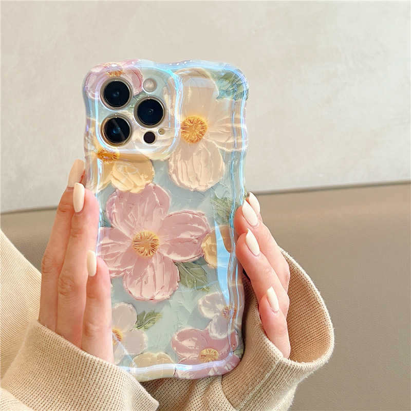 Twisted edge oil painting flower silicone shockproof case for iPhone