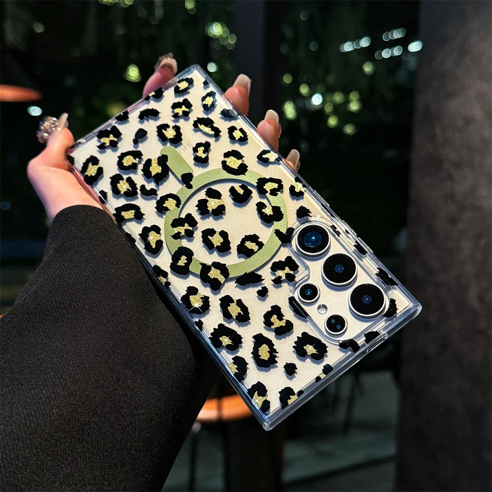 Magsafe Magnetic Slim Heart Shaped Leopard Print Case for Samsung