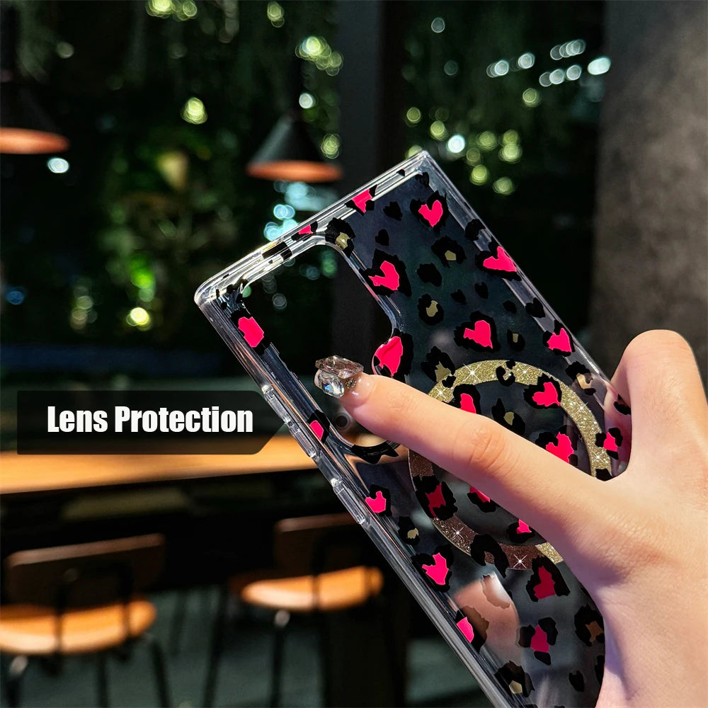 Magsafe Magnetic Slim Heart Shaped Leopard Print Case for Samsung