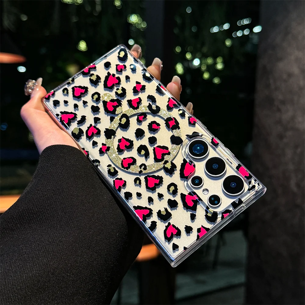 Magsafe Magnetic Slim Heart Shaped Leopard Print Case for Samsung