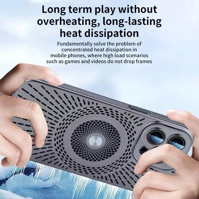 Hollow Heat Dissipation Titanium Magnetic charging Thin Hard Case For iPhone