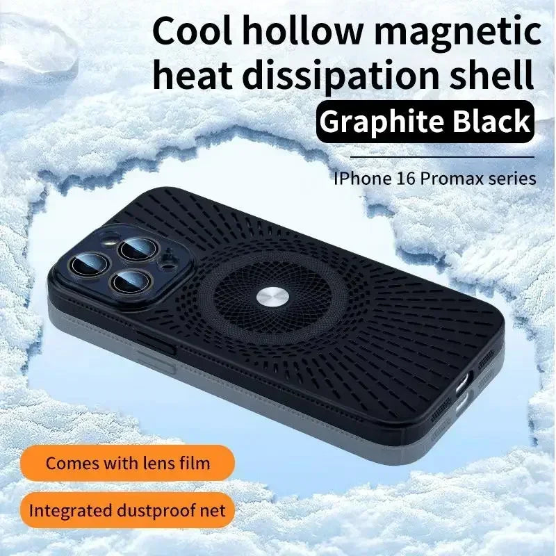 Hollow Heat Dissipation Titanium Magnetic charging Thin Hard Case For iPhone
