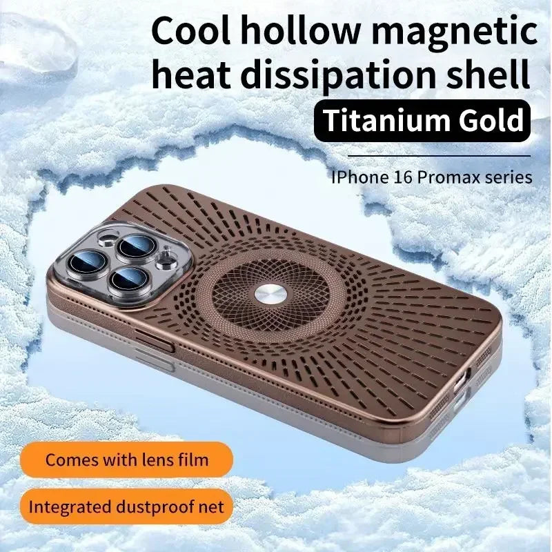 Hollow Heat Dissipation Titanium Magnetic charging Thin Hard Case For iPhone