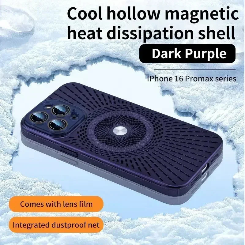 Hollow Heat Dissipation Titanium Magnetic charging Thin Hard Case For iPhone