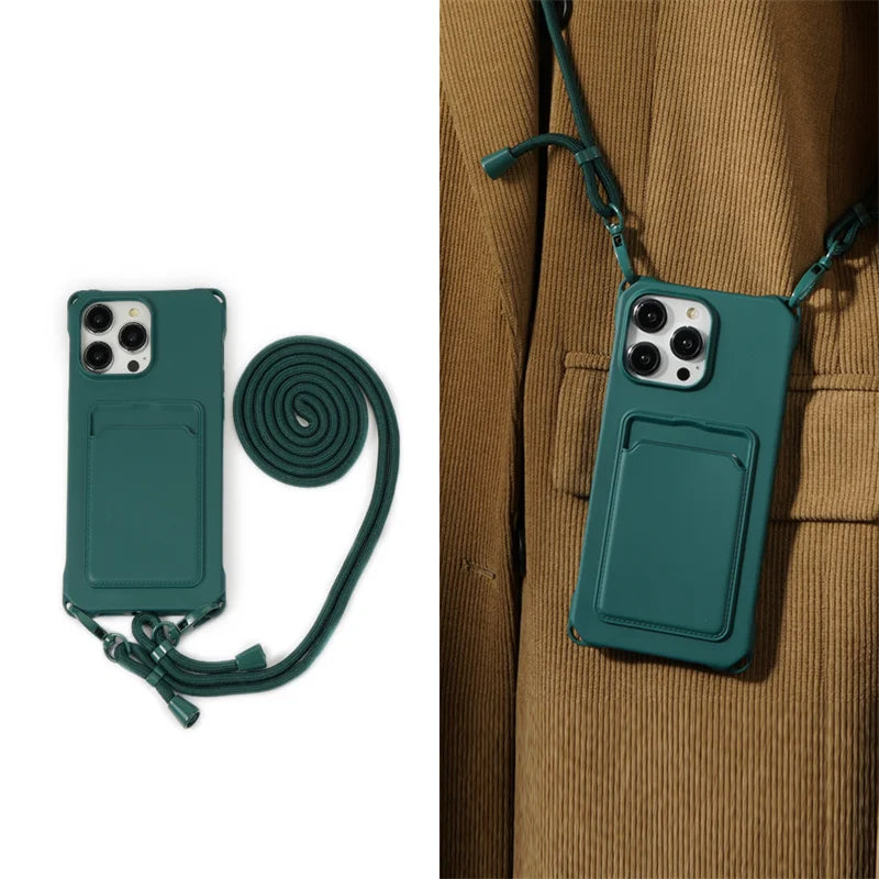 Lanyard Shockproof Card Holder Case For iPhone