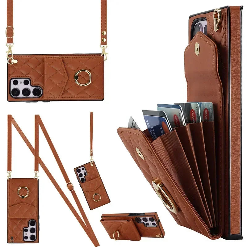 Lanyard Leather Wallet Card Case for Samsung