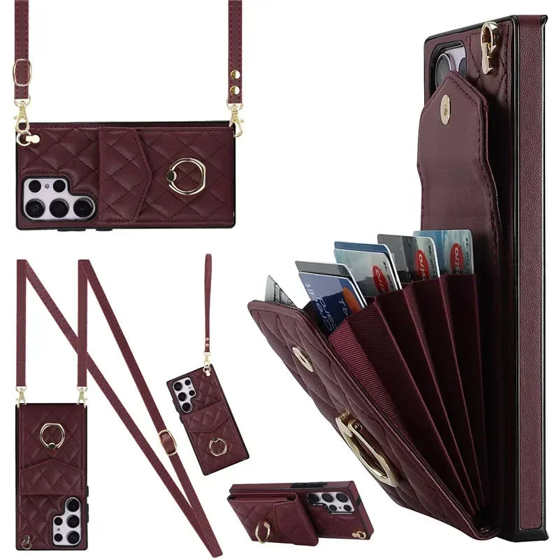 Lanyard Leather Wallet Card Case for Samsung