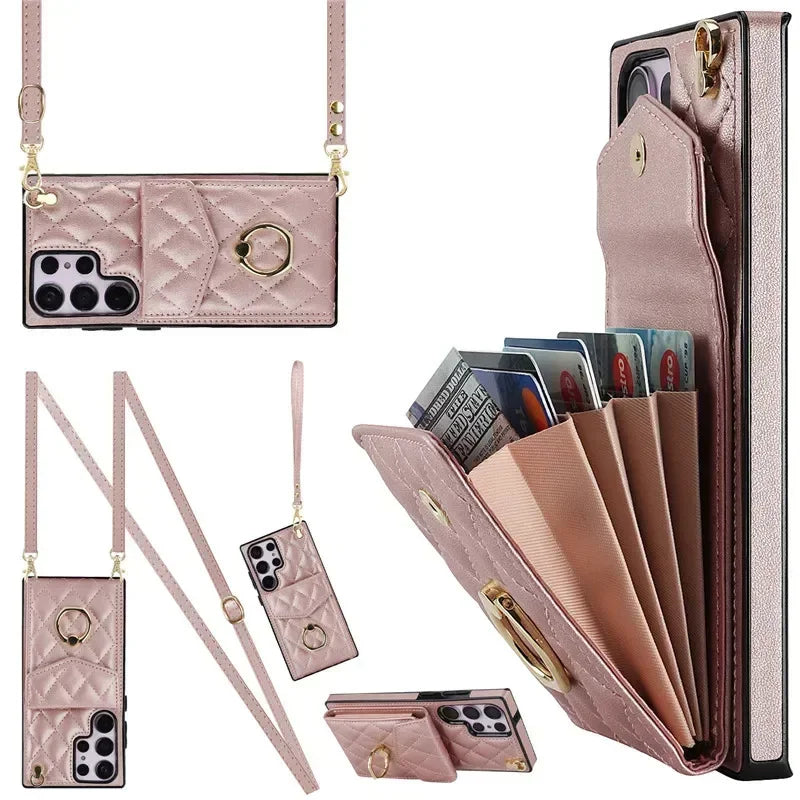 Lanyard Leather Wallet Card Case for Samsung