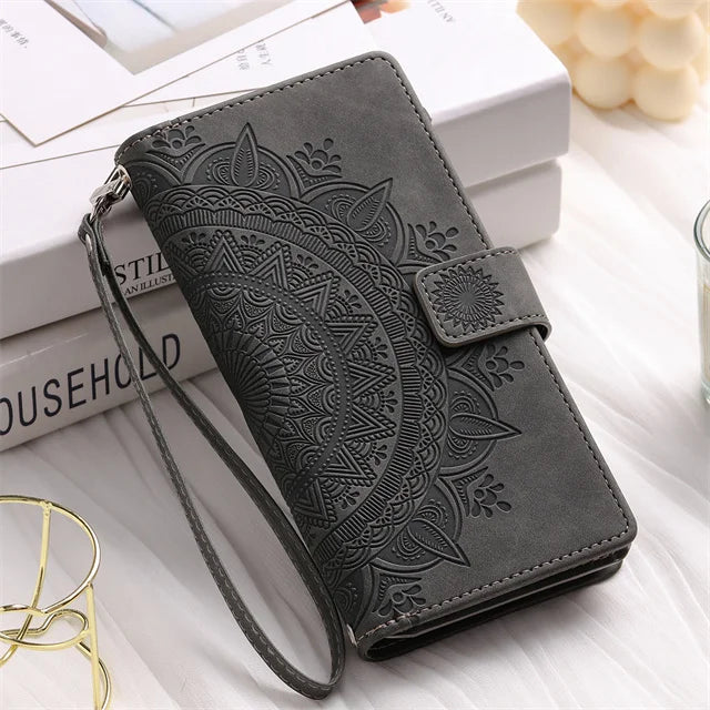 Embossing  Leather Flip Wallet Case For Samsung