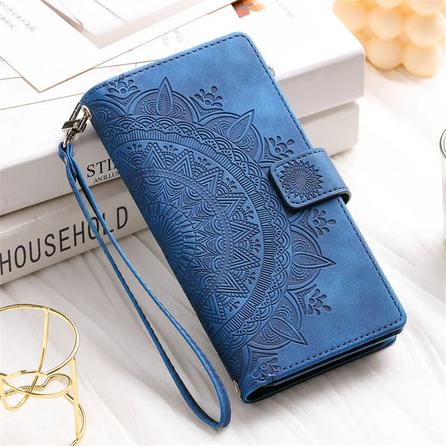 Embossing  Leather Flip Wallet Case For Samsung