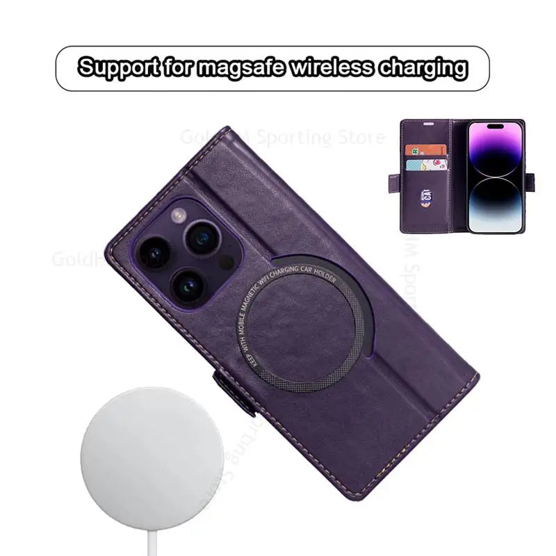 For Magsafe Magnetic Flip Leather Wallet Case For iPhone