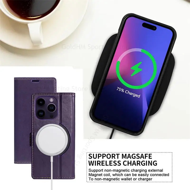 For Magsafe Magnetic Flip Leather Wallet Case For iPhone
