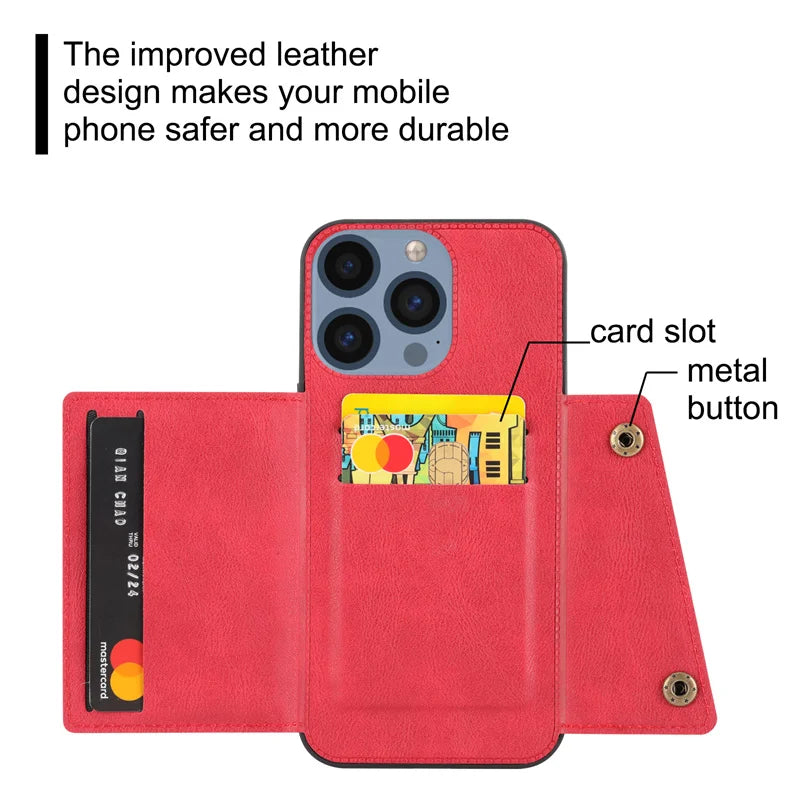 Leather Magnetic Multi Card Slot Holder  Case For iPhone