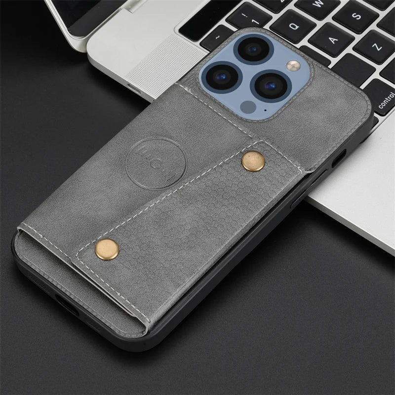 Leather Magnetic Multi Card Slot Holder  Case For iPhone