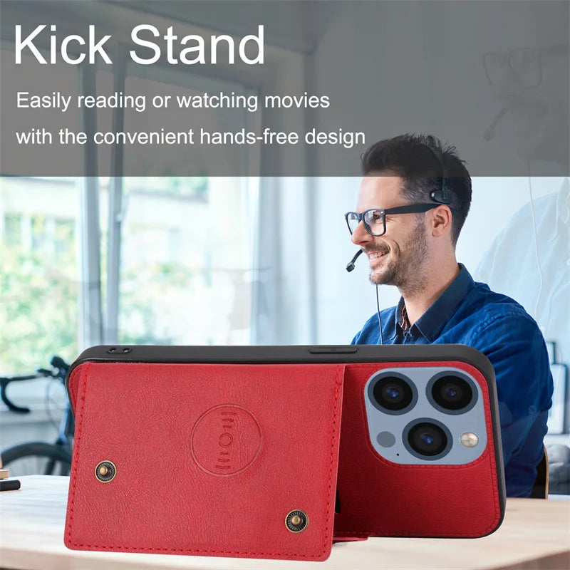 Leather Magnetic Multi Card Slot Holder  Case For iPhone