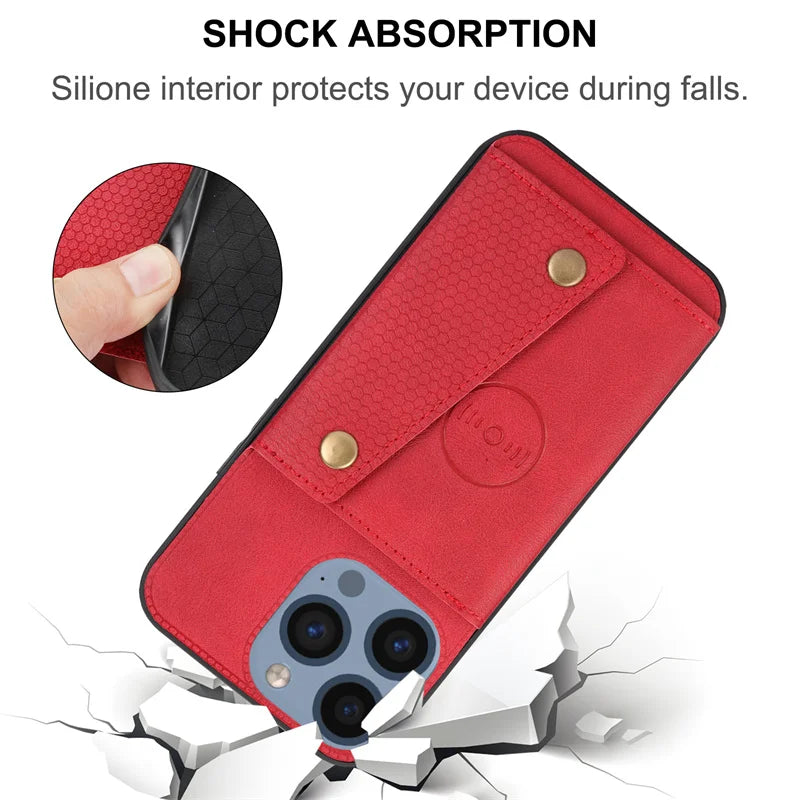 Leather Magnetic Multi Card Slot Holder  Case For iPhone